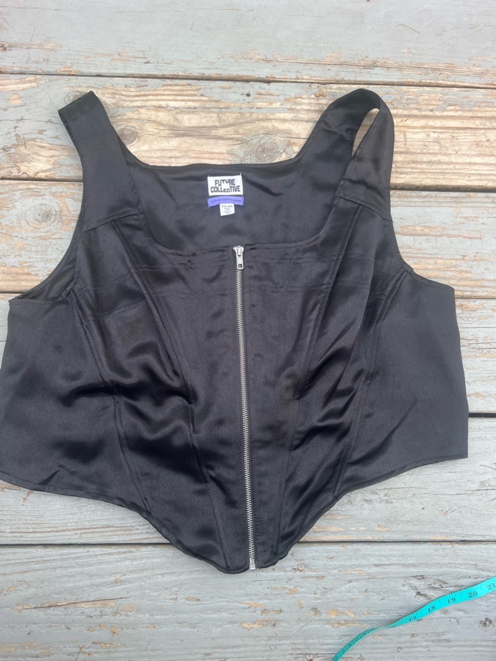 Future Collective Black Satin Zip-Front Corset Camisole 16-18W